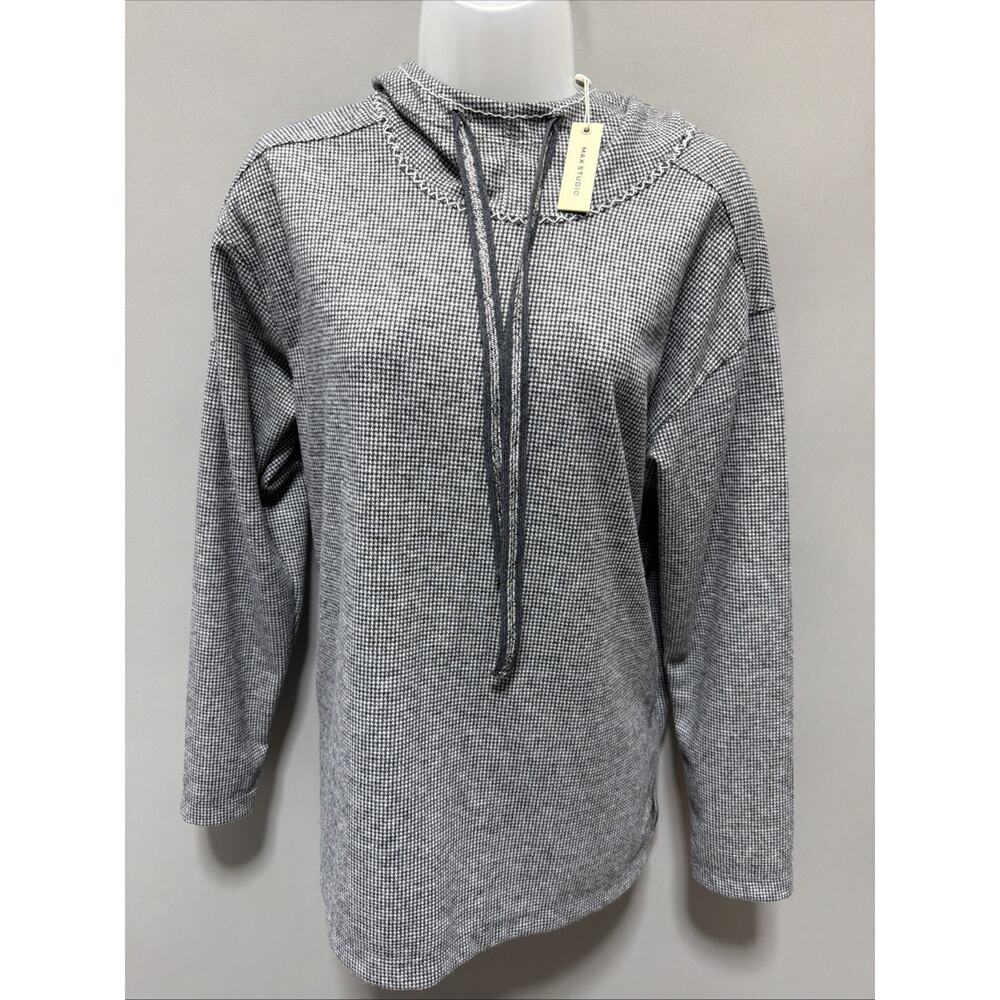 NWT Max Studio Striped Hoodie High/ Low Tunic in Black/ Ivory Size: M MSRP: $88